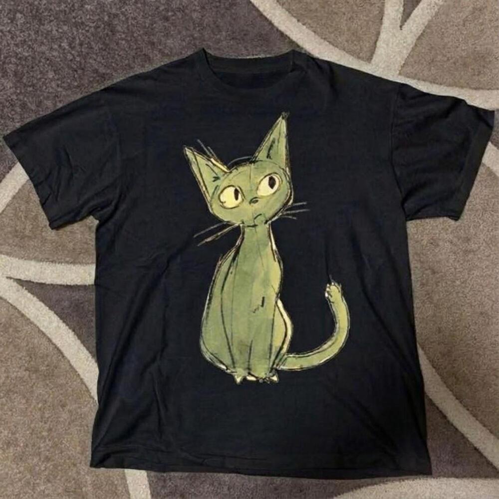 Green And Black Streetwear-Inspired Cat T Shirt